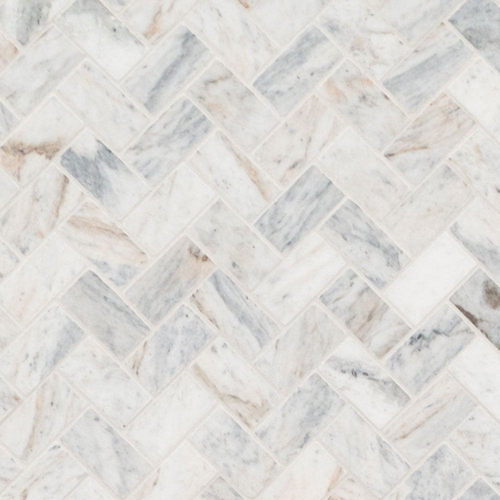 MS International Decorative Mosaic 12" x 12" Herringbone 1" x 2" Capri Blue