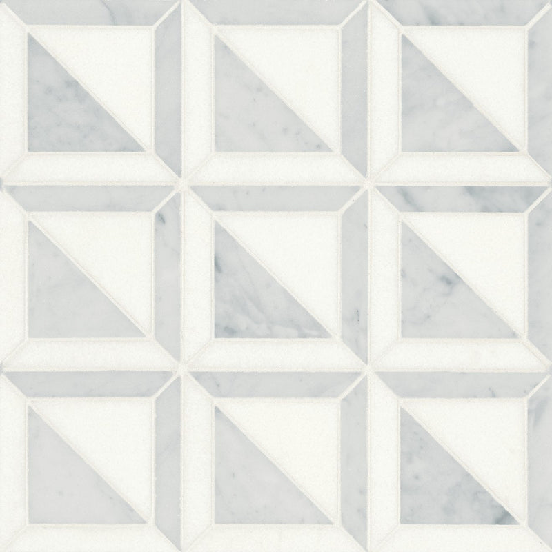Bedrosians Matisse Mosaic 3 Marble 12.12" x 12.12" White Carrara & Thassos