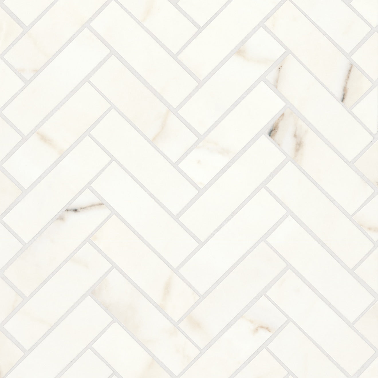 Bedrosians Magnifica 1" x 4" Herringbone Mosaic 12" x 12" Honed Calacatta Oro