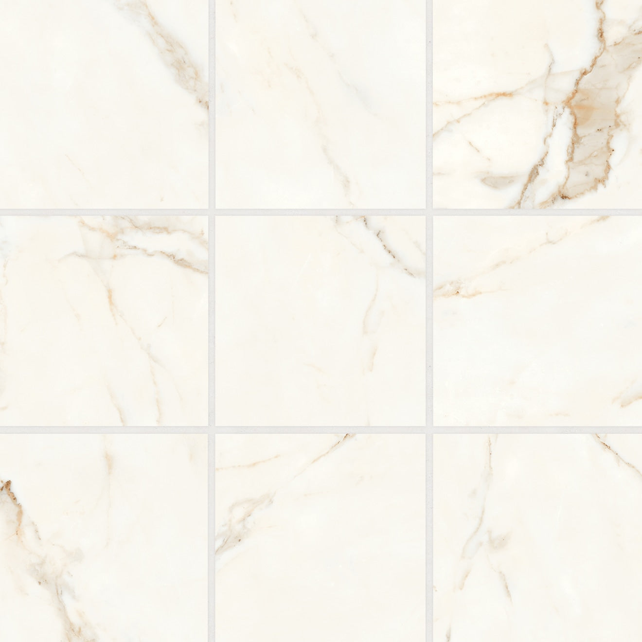 Bedrosians Magnifica 4" x 4" Mosaic 12" x 12" Honed Calacatta Oro