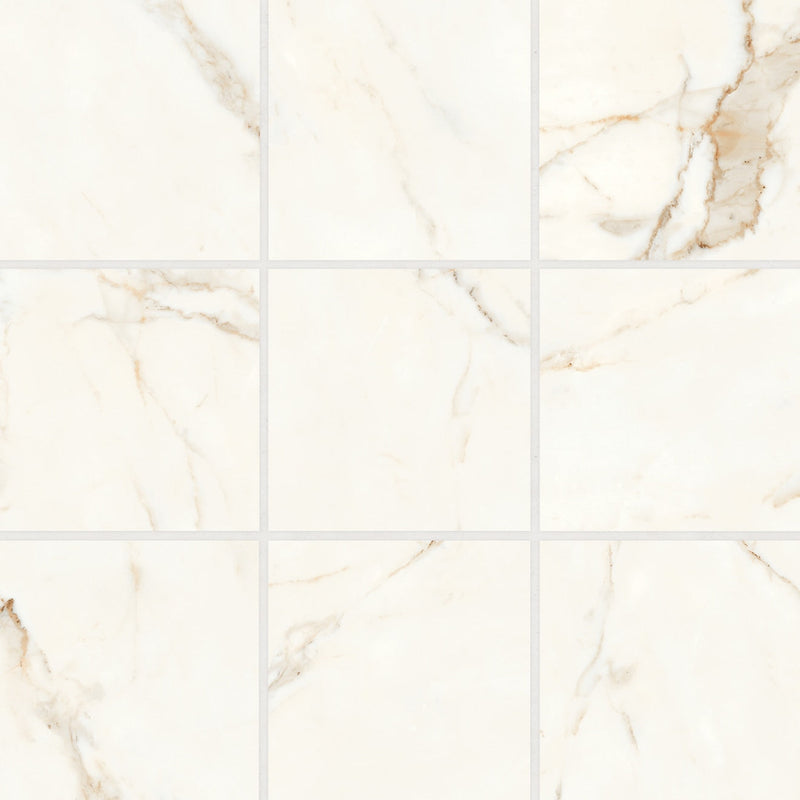 Bedrosians Magnifica 4" x 4" Mosaic 12" x 12" Honed Calacatta Oro