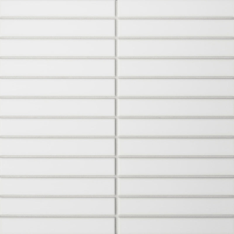Bedrosians Le Cafe 1" x 6" Straight Stack Mosaic 11.75" x 12" Matte White