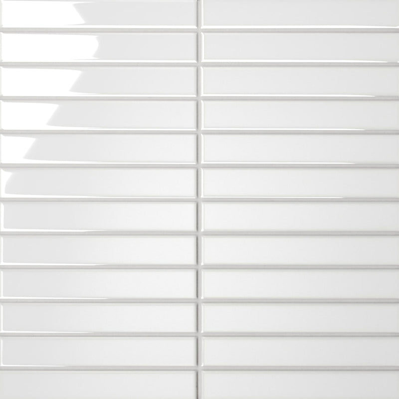 Bedrosians Le Cafe 1" x 6" Straight Stack Mosaic 11.75" x 12" Glossy White