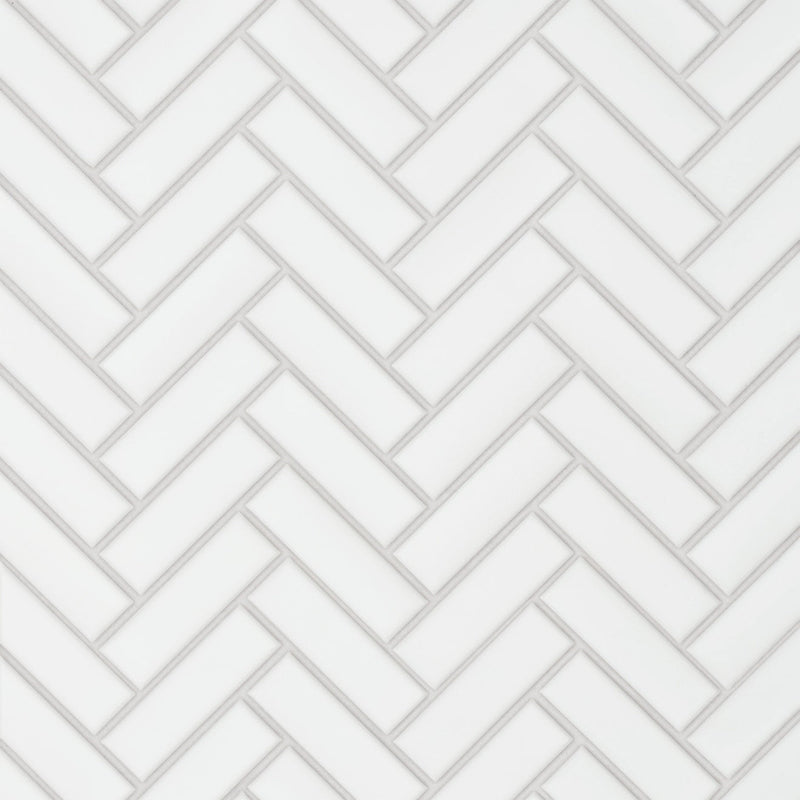Bedrosians Le Cafe 1" x 3" Herringbone Mosaic 11" x 12.5" Matte White