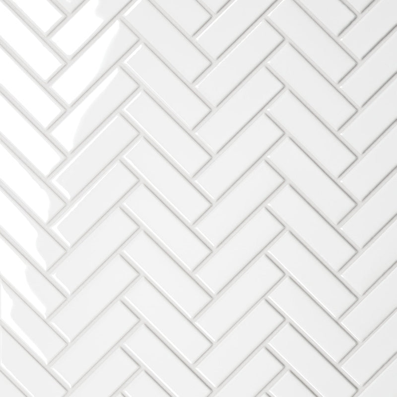 Bedrosians Le Cafe 1" x 3" Herringbone Mosaic 11" x 12.5" Glossy White