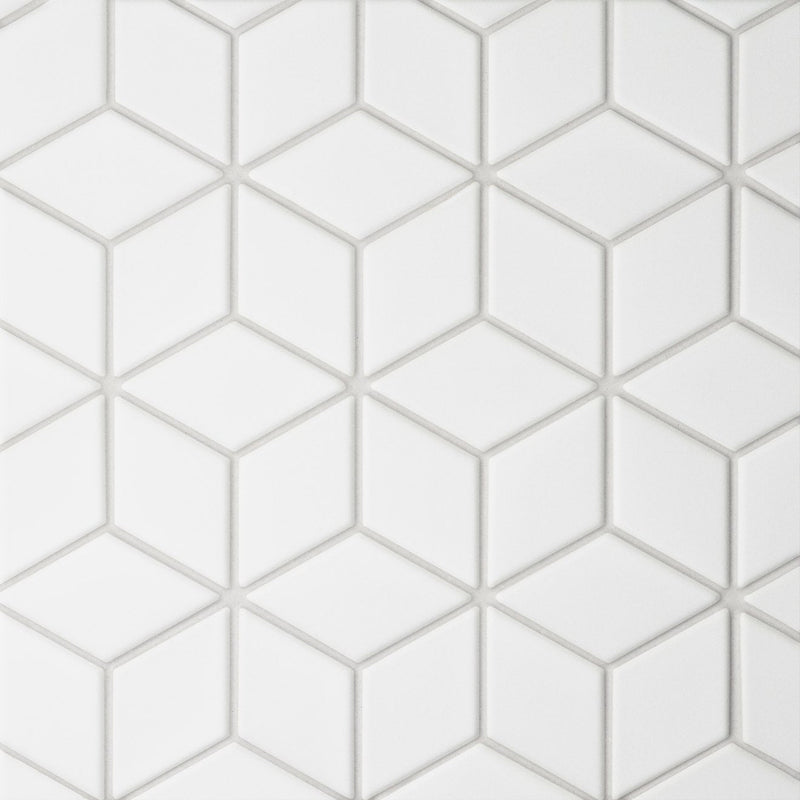 Bedrosians Le Cafe 2" x 3" Diamond Mosaic 10.75" x 12.25" Matte white