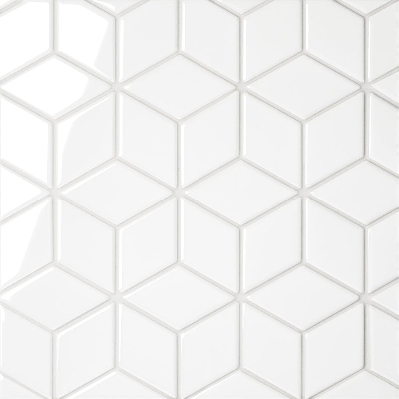 Bedrosians Le Cafe 2" x 3" Diamond Mosaic 10.75" x 12.25" Glossy White