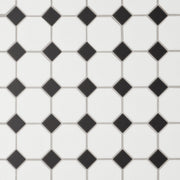 Bedrosians Le Cafe 2" x 2" Octagon Mosaic 11.75" x 11.75" Matte White and Black