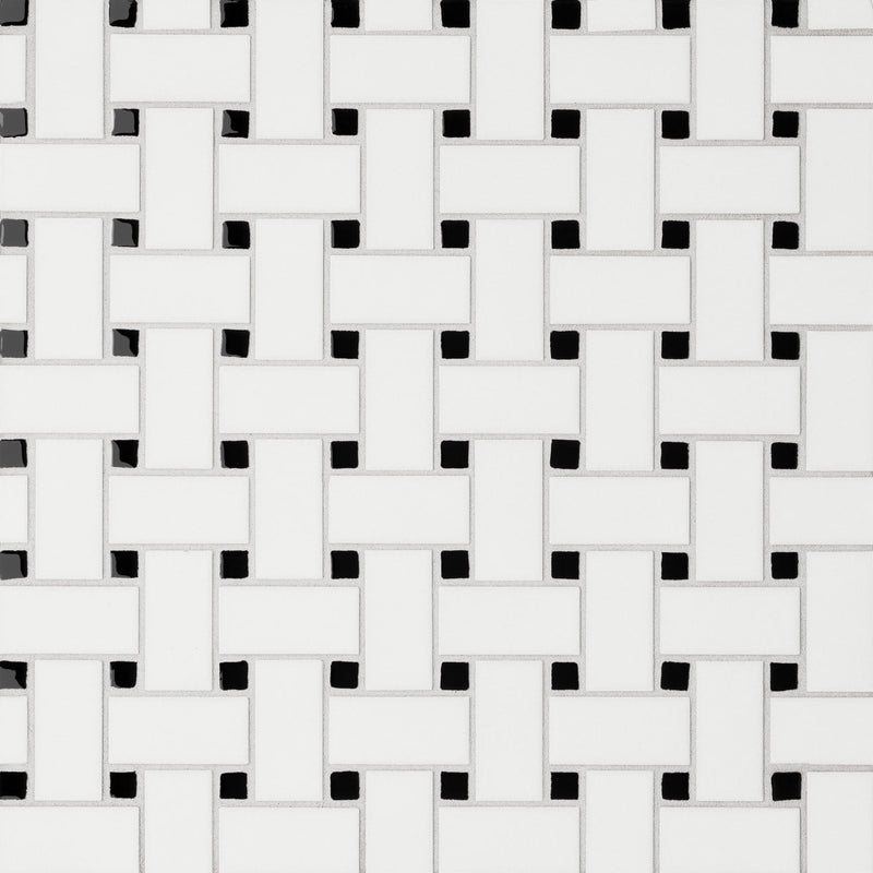 Bedrosians Le Cafe 1" x 2" Basket Weave Mosaic 12" x 12" W/Glossy Dot White and Black