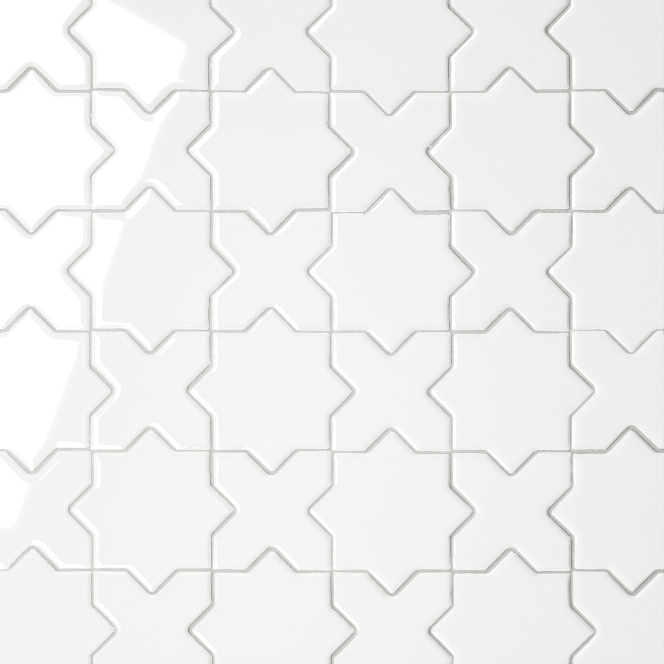 Bedrosians Le Cafe 2" x 2" Cross & Star Mosaic 12" x 12" Glossy White