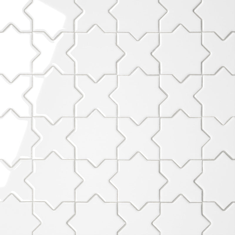 Bedrosians Le Cafe 2" x 2" Cross & Star Mosaic 12" x 12" Glossy White
