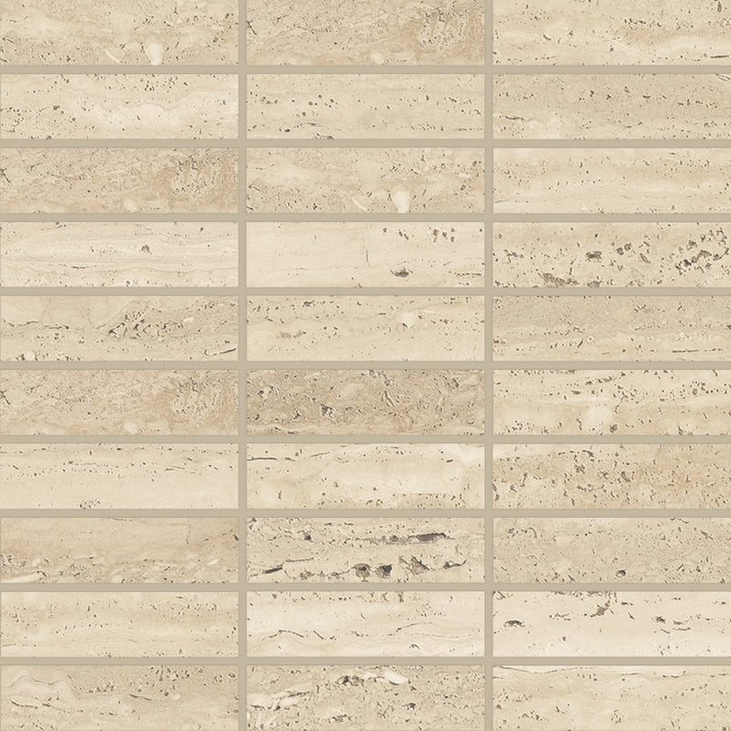 Bedrosians Sensi Roma 1" x 4" Straight Mosaic 12" x 12" Cream