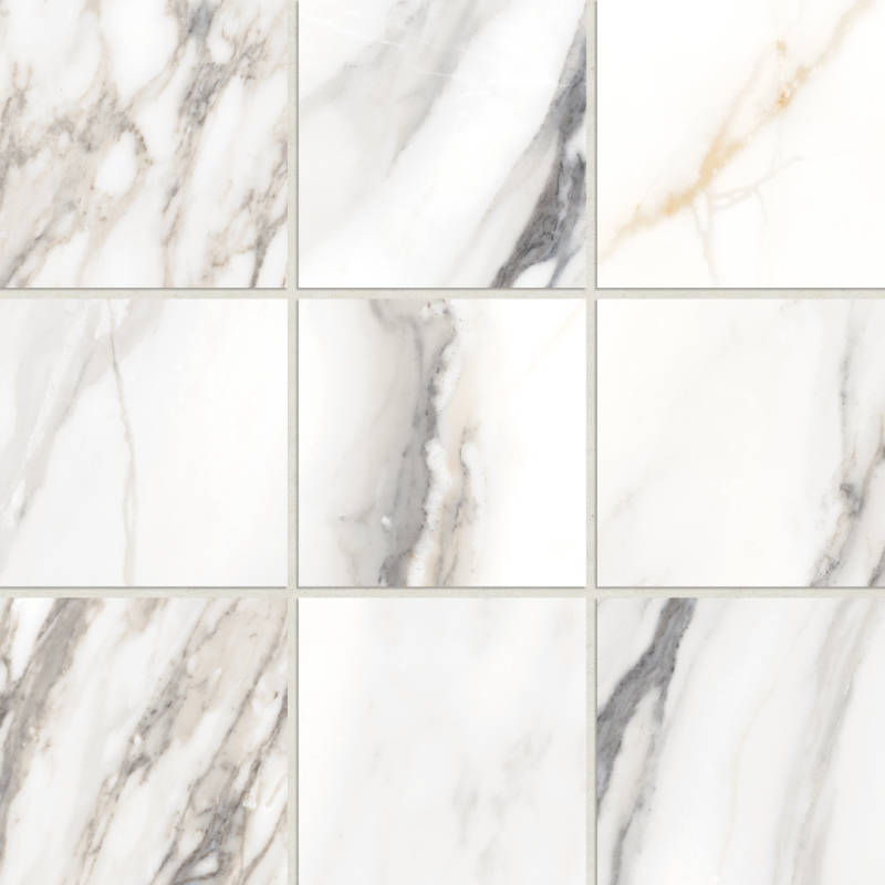 Bedrosians Prati 4" x 4" Mosaic 12" x 12" Honed Calacatta Borghini Warm