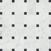 Bedrosians Marble 11.22" x 11.22" Jumbo Basket Weave Mosaics Honed White Carrara / Absolute Black Dot