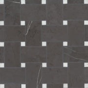Bedrosians Marble 11.22" x 11.22" Jumbo Basket Weave Mosaics Honed Pietra Grey w/ Thassos Dot