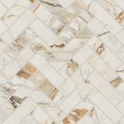 Bedrosians Magnifica Era Luxury 1" x 4" Herringbone Mosaic 12" x 12" Calacatta Borghini