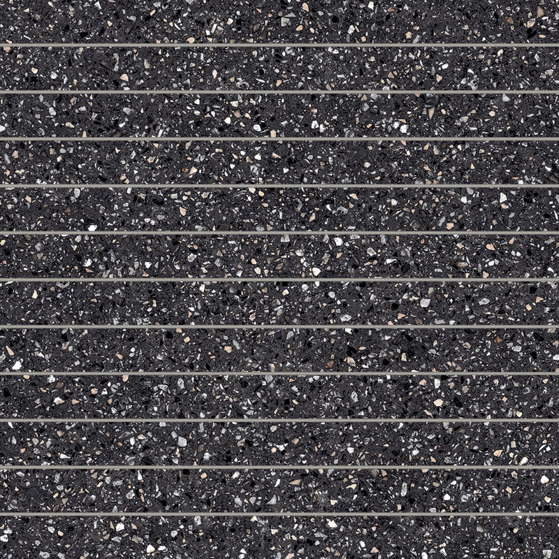 Bedrosians Mystere 1" x 12" Mosaic 12" x 12" Structured Black