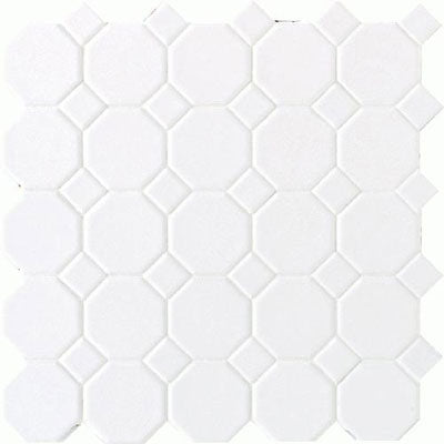 Daltile Octagon & Dot 2" Mosaic 12" x 12" Matte White / White Dot