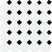 Daltile Octagon & Dot 2" Mosaic 12" x 12" Matte White / Black Dot