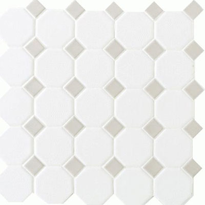 Daltile Octagon & Dot 2" Mosaic 12" x 12" Matte White / Gray Dot