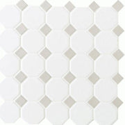 Daltile Octagon & Dot 2" Mosaic 12" x 12" Matte White / Gray Dot