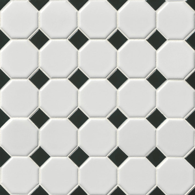 Tile Shop Octagon 2 1/4" Matte White/Black