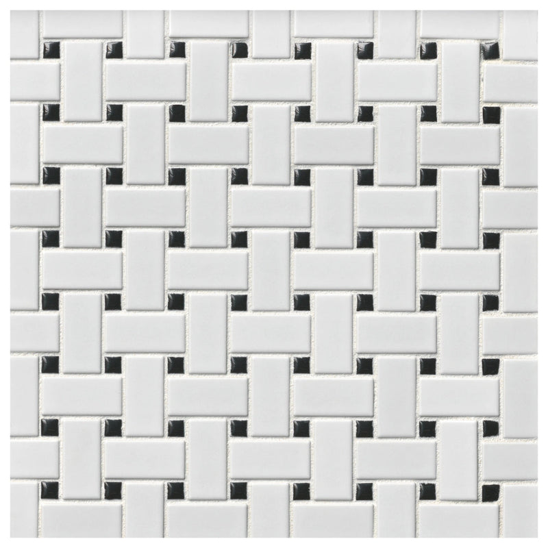 Tile Shop Basketweave Mosaic 12" x 12" Matte White/Black