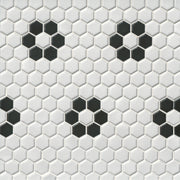 Tile Shop Hex 12x12 Mosaic 2'' Matte White/Black Flower