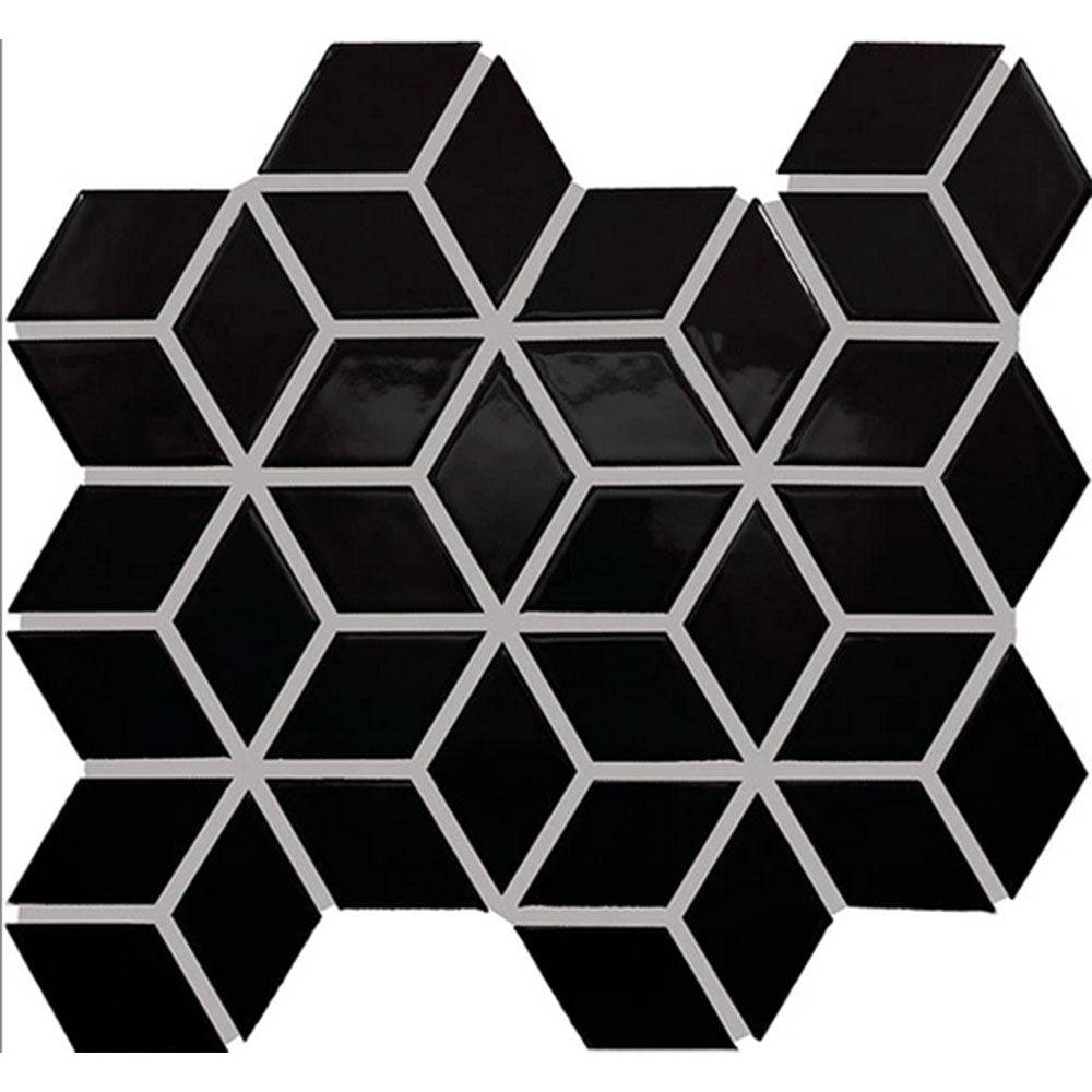 Daltile Color Wheel Retro 2" x 3" 3D Cube Mosaic 12" x 13" Glossy Black