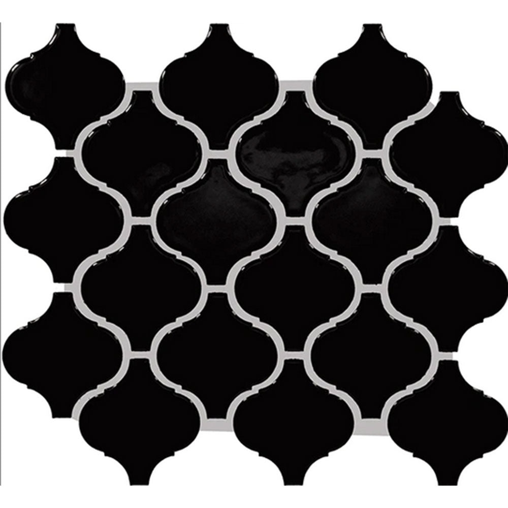 Daltile Color Wheel Retro 3" x 3" Arabesque Mosaic 11" x 12" Glossy Black