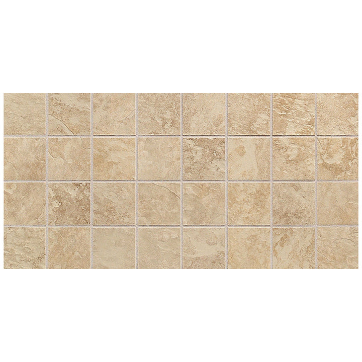 Daltile Continental Slate 3" x 3" Straight Joint Mosaic 12" x 24" Egyptian Beige