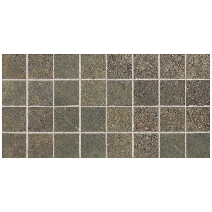 Daltile Continental Slate 3" x 3" Straight Joint Mosaic 12" x 24" Brazilian Green