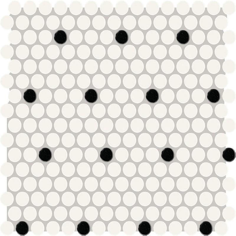 Daltile Color Wheel Mosaic 13'' x 11'' Penny Matte Arctic White/Black Matte
