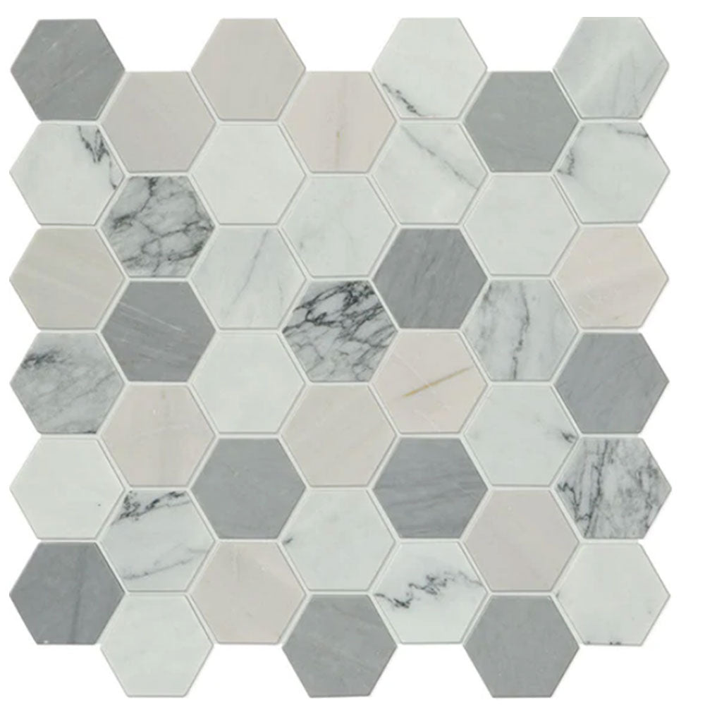 Daltile Raine 2" Hexagon Mosaic 12" x 12" Cirrus Storm