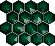 Daltile Artefino Jewel 3" Hex Pyramid Mosaic 12" x 11" Emerald