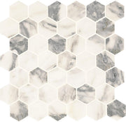 Daltile Eclessia Marble 2" Hex Mosaic 12" x 13" Honed Arabescato Argento