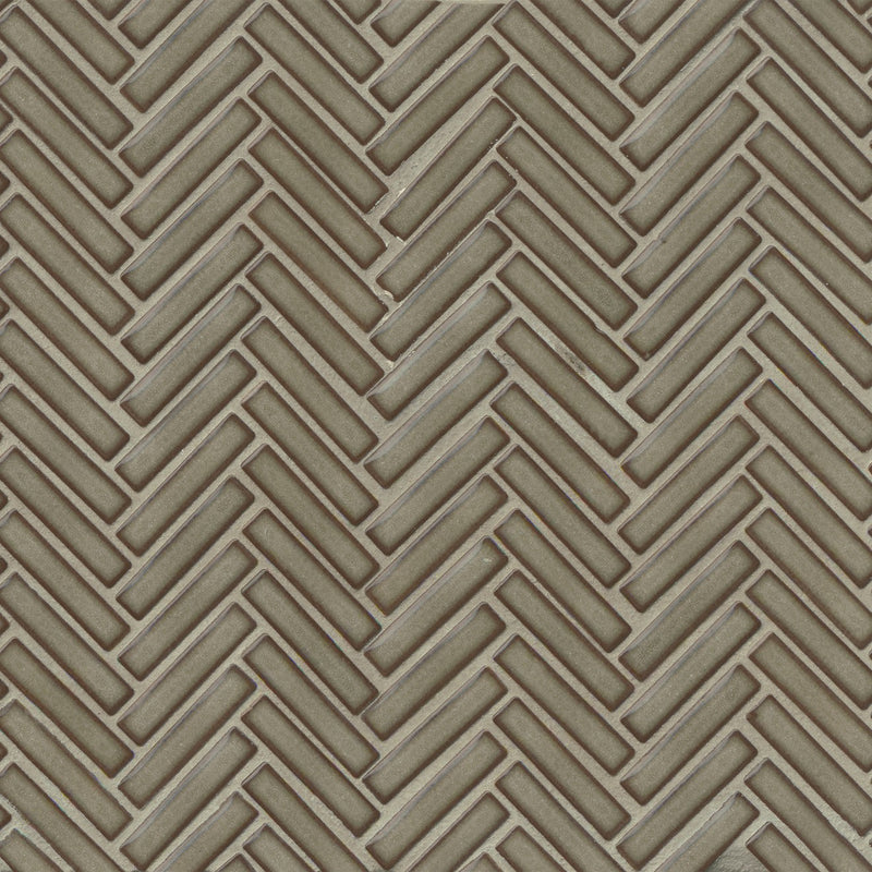 Bedrosians 90 1/2" x 2" Herringbone Mosaic 11" x 12.25" Gloss Gray Haze