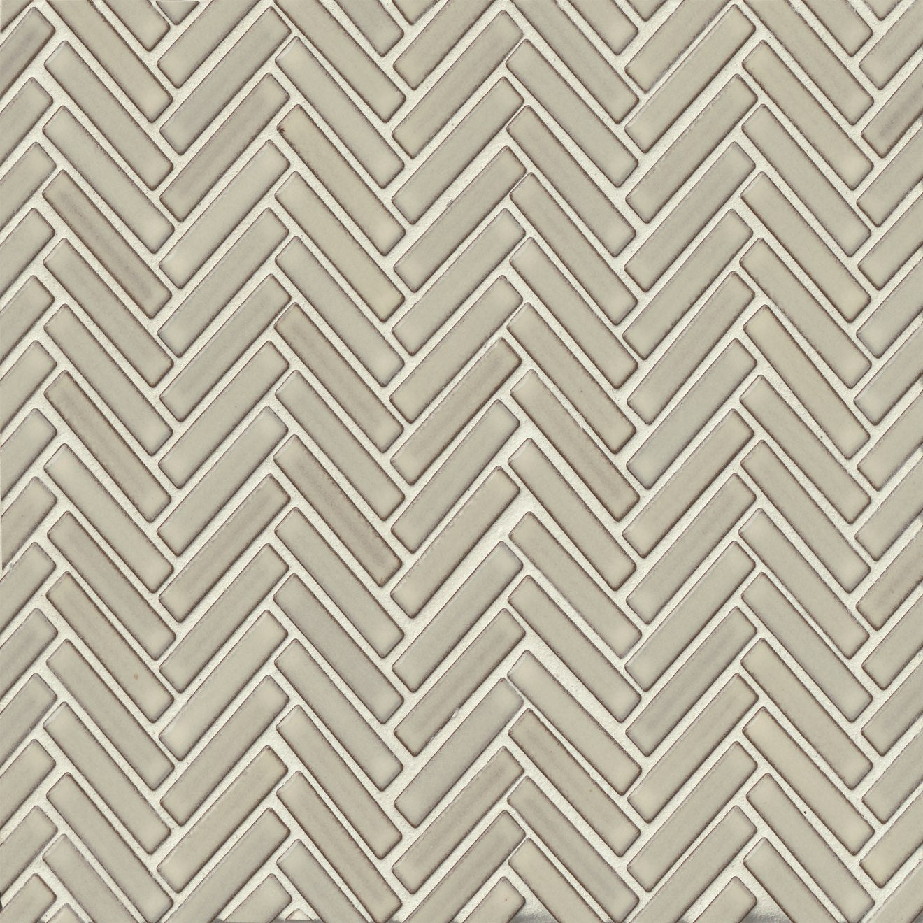 Bedrosians 90 1/2" x 2" Herringbone Mosaic 11" x 12.25" Gloss Putty