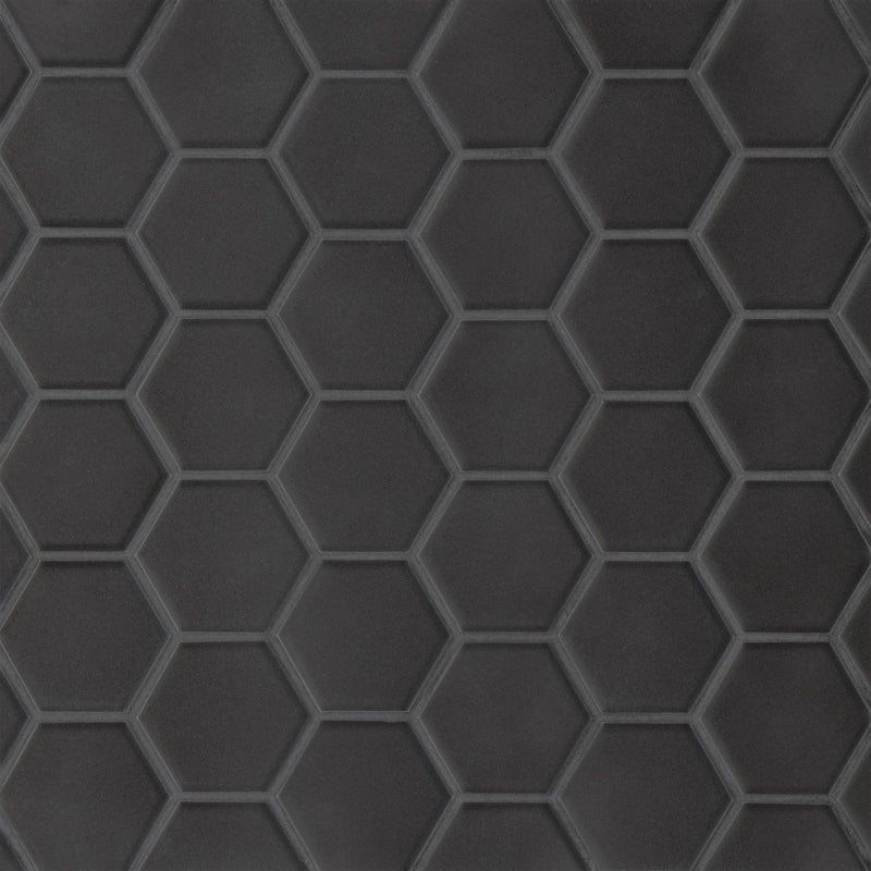 Bedrosians Le Cafe 2" x 2" Hexagon Mosaic 11" x 12.75" Matte Black