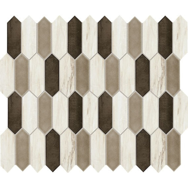 Daltile Fonte 2" x 6" Picket Mosaic 12" x 11" Pier White Blend