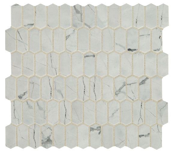 Daltile Fanfare Statuette 1" x 2" Picket Mosaic 12" x 12" Silver Satin
