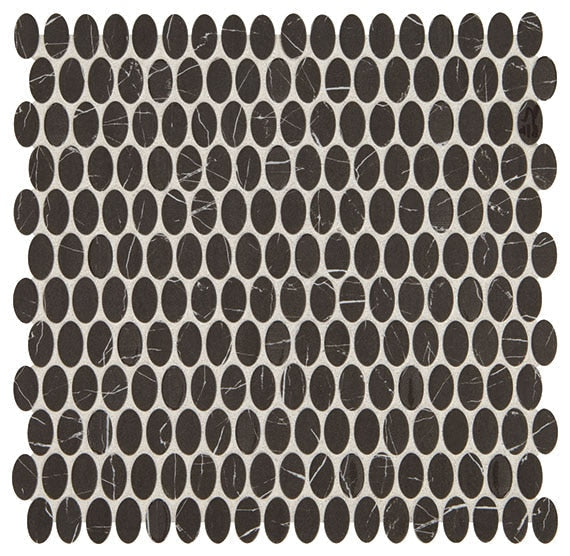 Daltile Fanfare Statuette 0.5" x 1" Oval Mosaic 12" x 12" Night Shade