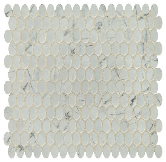 Daltile Fanfare Statuette 0.5" x 1" Oval Mosaic 12" x 12" Silver Satin
