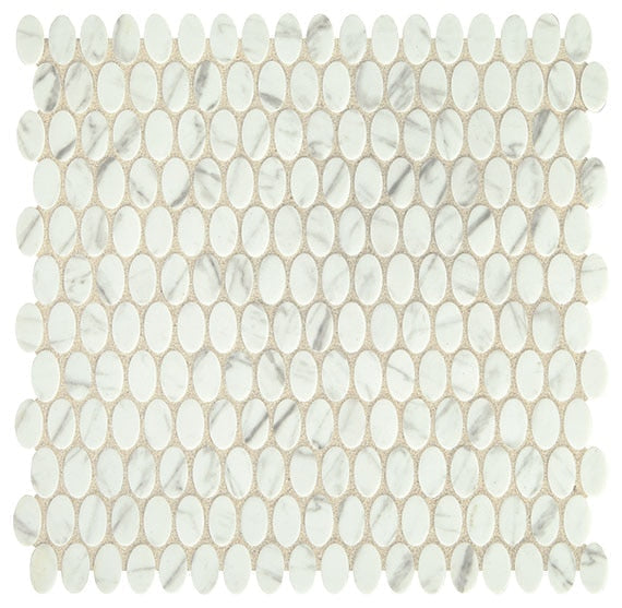 Daltile Fanfare Statuette 0.5" x 1" Oval Mosaic 12" x 12" Venetian White