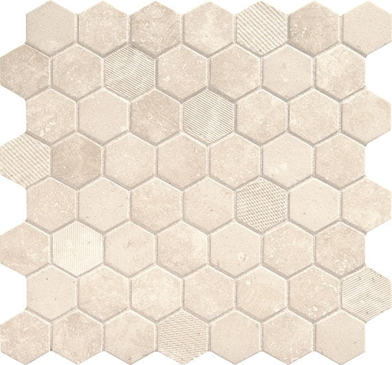 Daltile Fanfare Vintage Hex 1.5" Hexagon Mosaic 12" x 12" Antique Beige