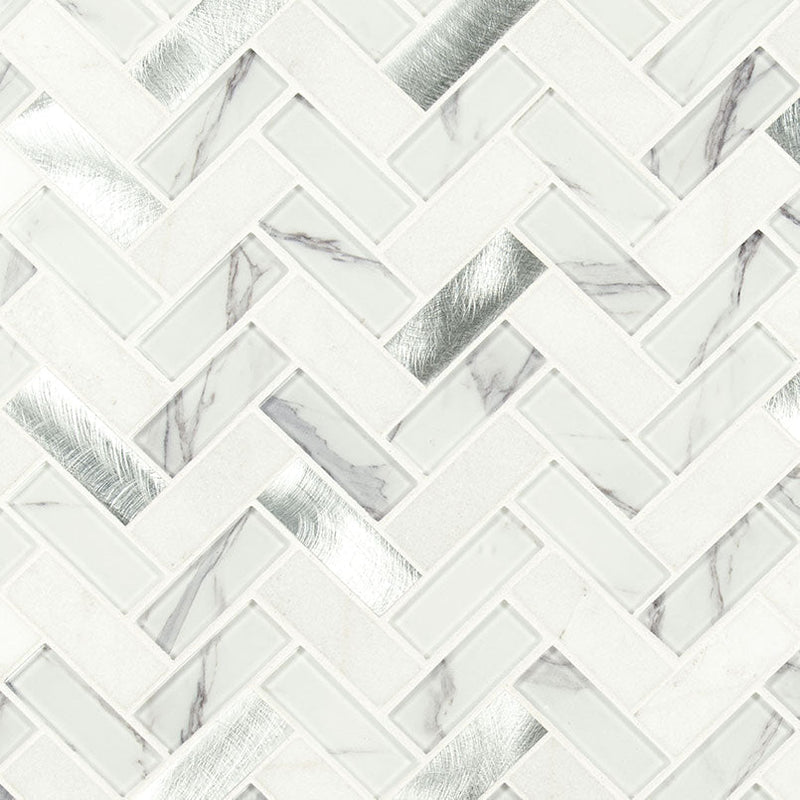 MS International Decorative Mosaic 12" x 12" Herringbone 1" x 3" Bytle Bianco