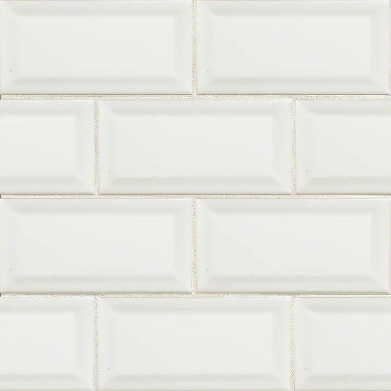 MS International Domino 12" x 12" Beveled 3" x 6" Glossy White