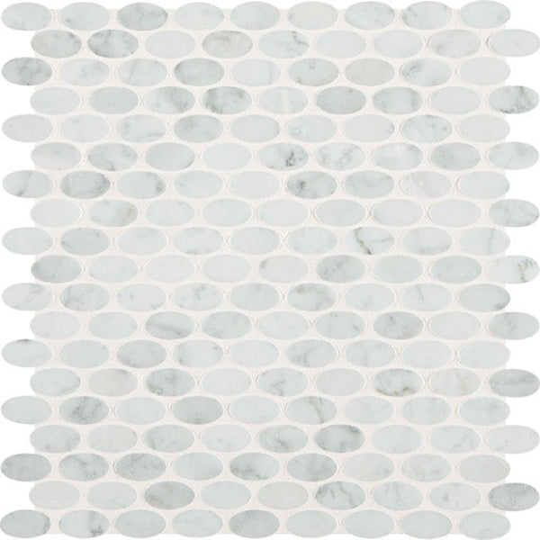 Daltile Marble 1.5" x 0.75" Oval Mosaic 12" x 13" Carrara White