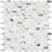 Daltile Marble 1.5" x 0.75" Oval Mosaic 12" x 13" Venetian Calacatta