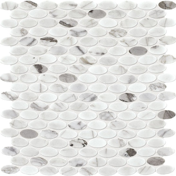 Daltile Marble 1.5" x 0.75" Oval Mosaic 12" x 13" Venetian Calacatta